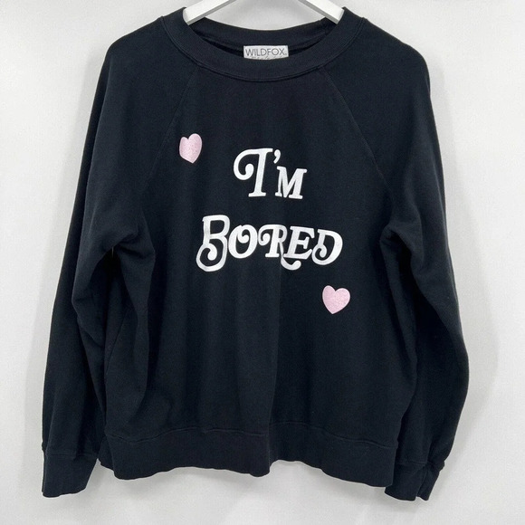 Wildfox Couture White Label "I'm Bored" Black Sweatshirt Women’s Size Medium - Picture 2 of 10
